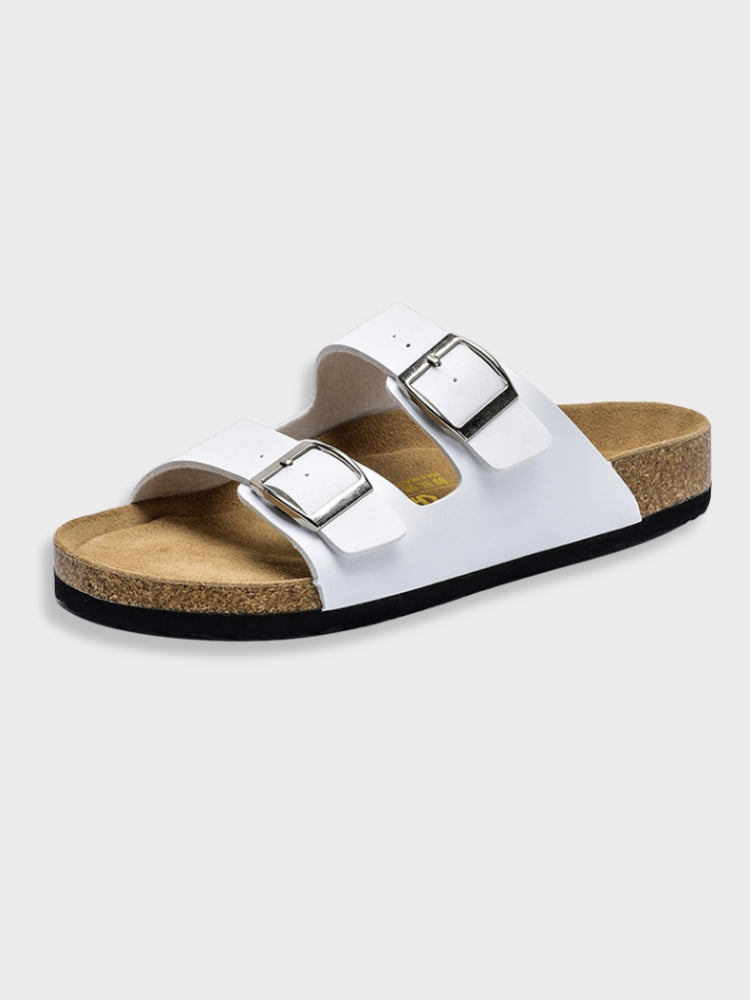 Men's Double-Strap Slides with Contoured Footbed – White