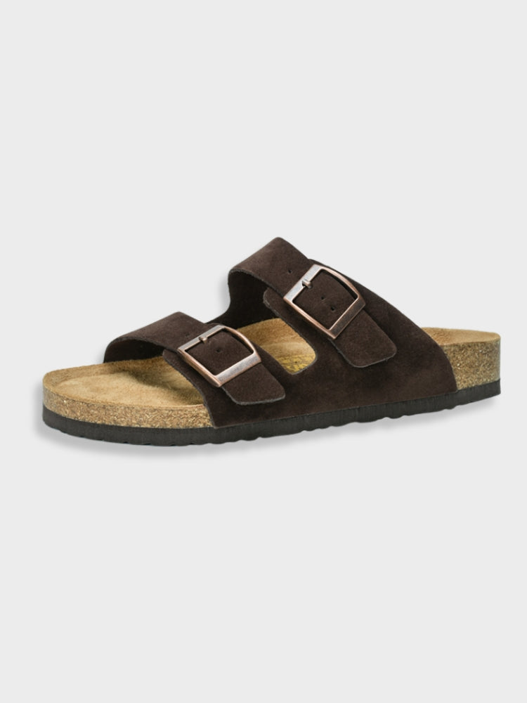Men's Double-Strap Slides with Contoured Footbed – Brown