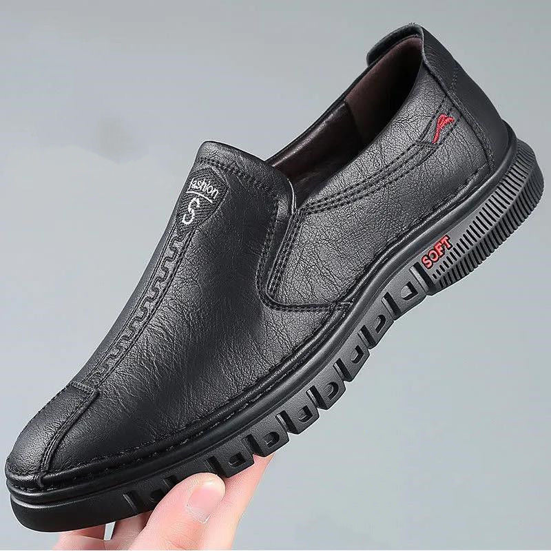 Men's Casual Leather Slip-On Loafers – Black