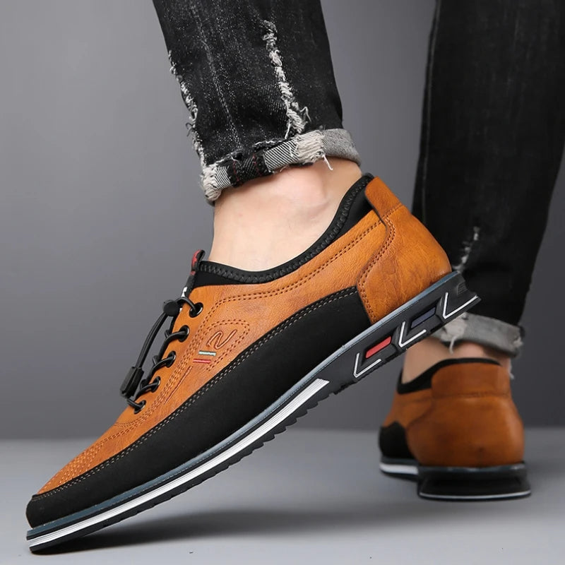 Men's Classic Leather Shoes, Breathable – Brown