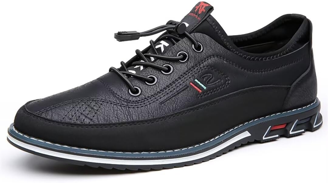 Men's Classic Leather Shoes, Breathable – Black