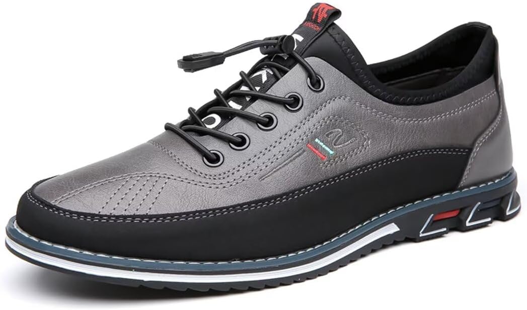 Men's Classic Leather Shoes, Breathable – Grey