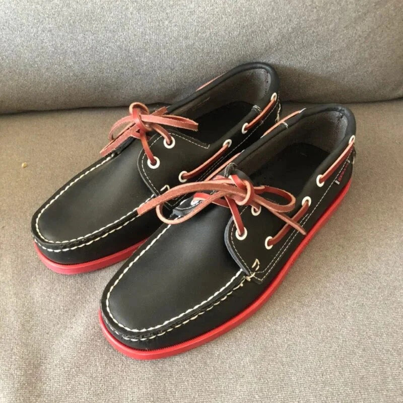 Men's Handcrafted Leather Boat Shoes – Red & Black