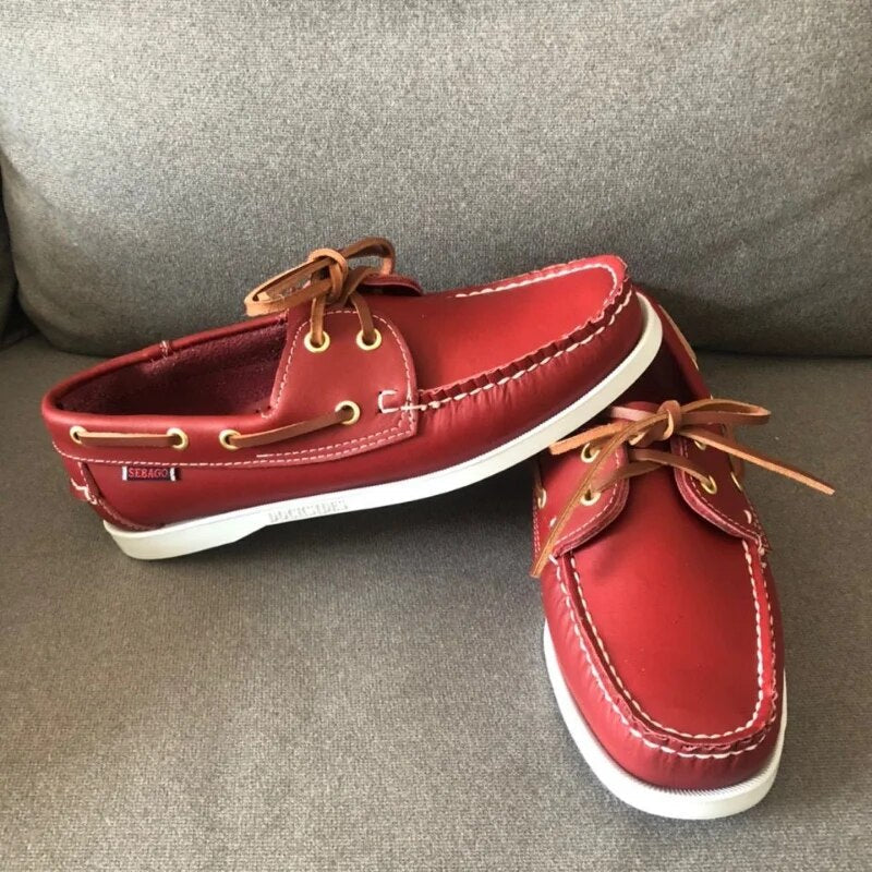 Men's Handcrafted Leather Boat Shoes – Red