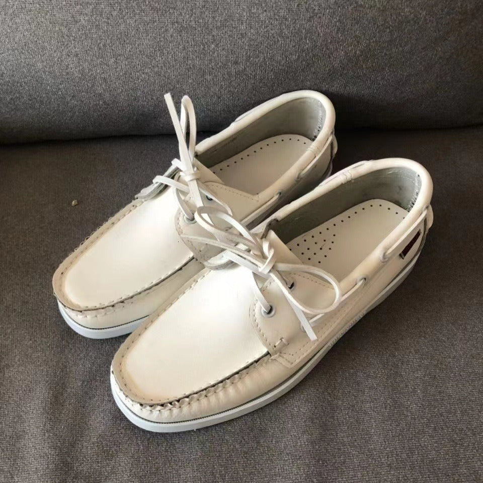 Men's Handcrafted Leather Boat Shoes – White