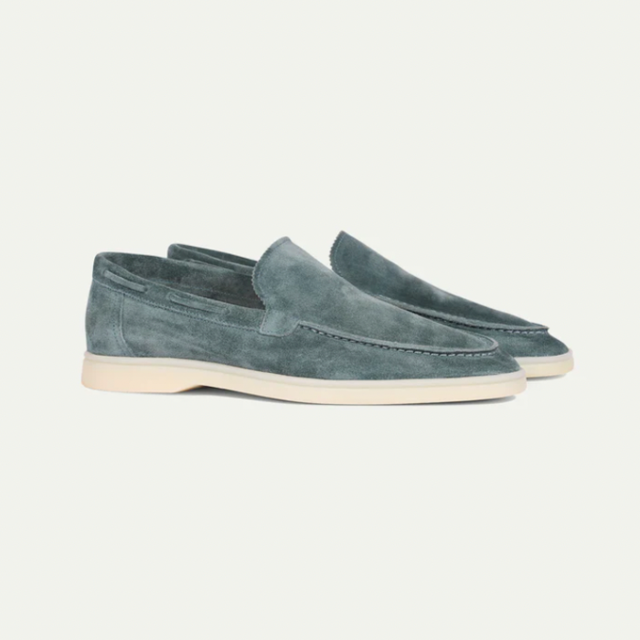 Men's Handcrafted Suede Loafers – Grey Green