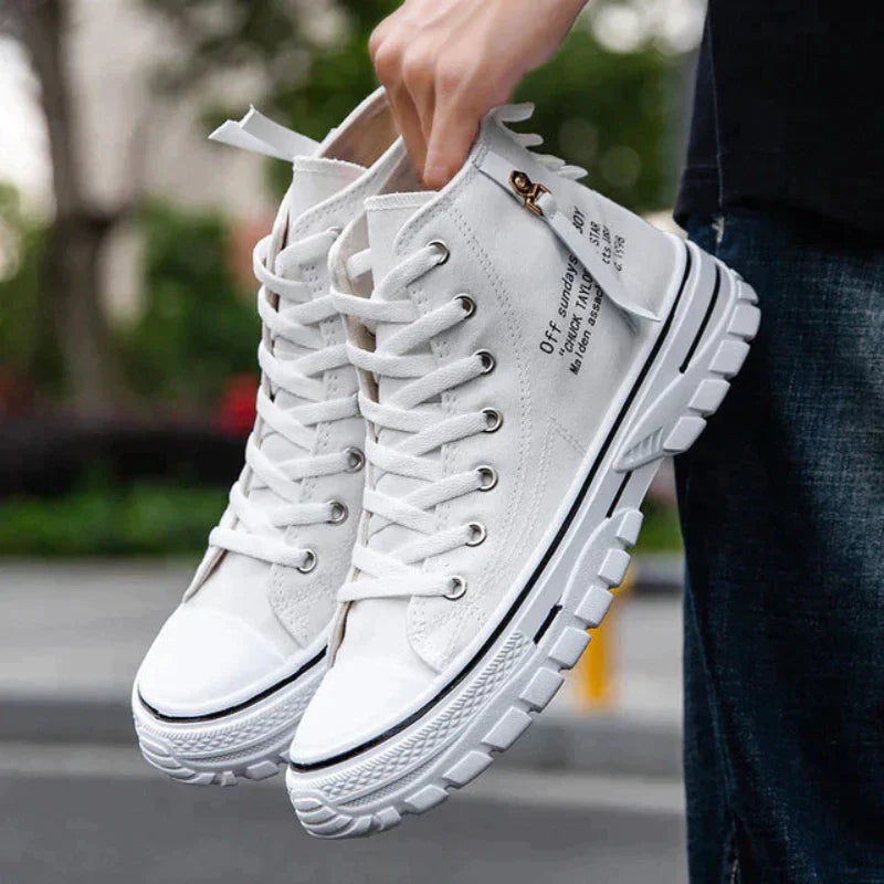 Men's High-Top Sneakers with Vulcanized Sole – White