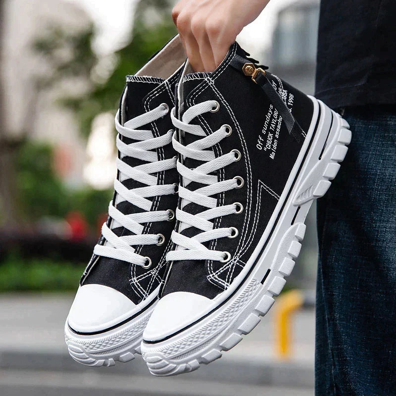 Men's High-Top Sneakers with Vulcanized Sole – Black