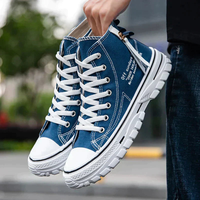 Men's High-Top Sneakers with Vulcanized Sole – Blue