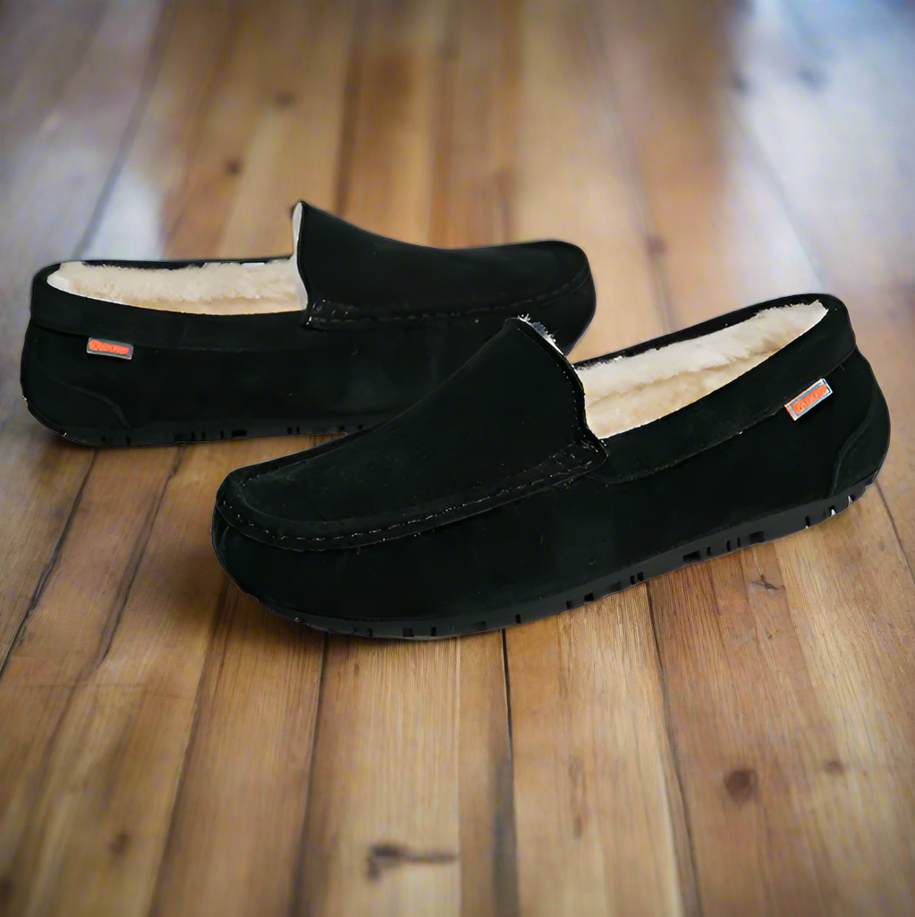Men's Insulated Indoor Loafers with Non-Slip Sole – Black
