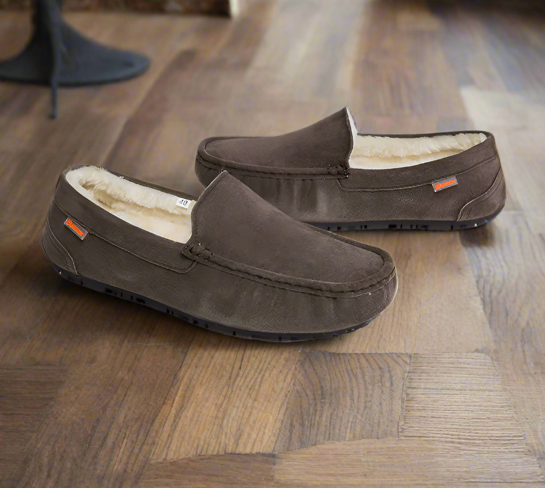 Men's Insulated Indoor Loafers with Non-Slip Sole – Dark Brown
