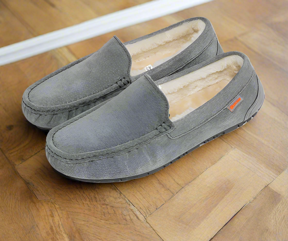 Men's Insulated Indoor Loafers with Non-Slip Sole – Grey