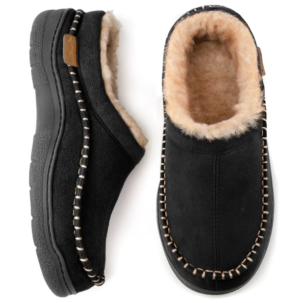 Men's Insulated Loafers with Thick Lining – Black / Beige