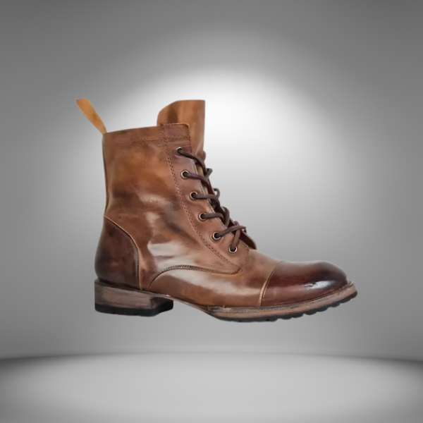 Men's Leather Ankle Boots in Vintage Western Style – Brown