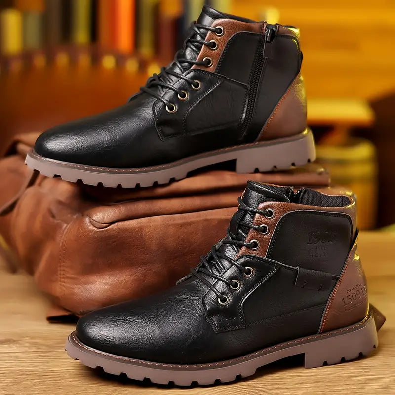 Men's Leather Ankle Boots with Zip, Elegant – Black