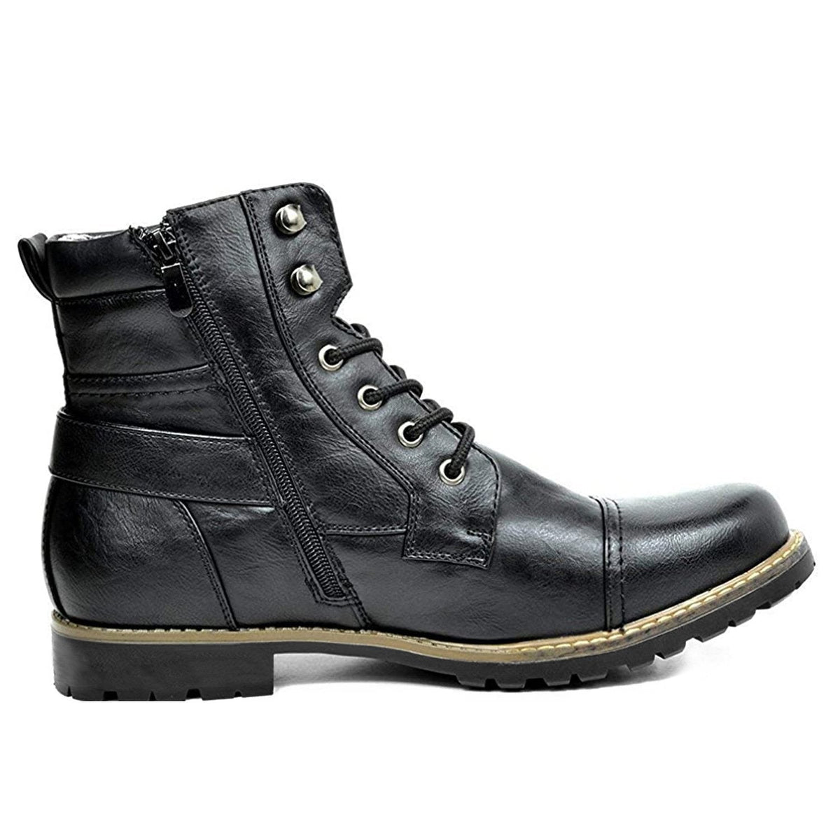 Men's Leather Biker Ankle Boots, Durable – Black