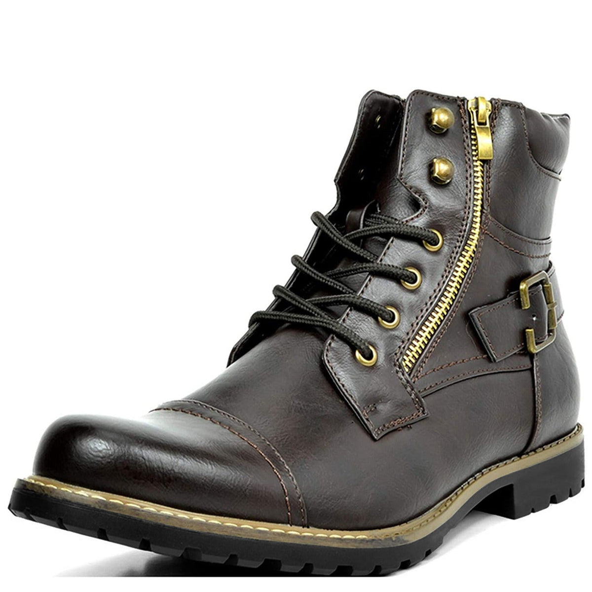 Men's Leather Biker Ankle Boots, Durable – Dark Brown