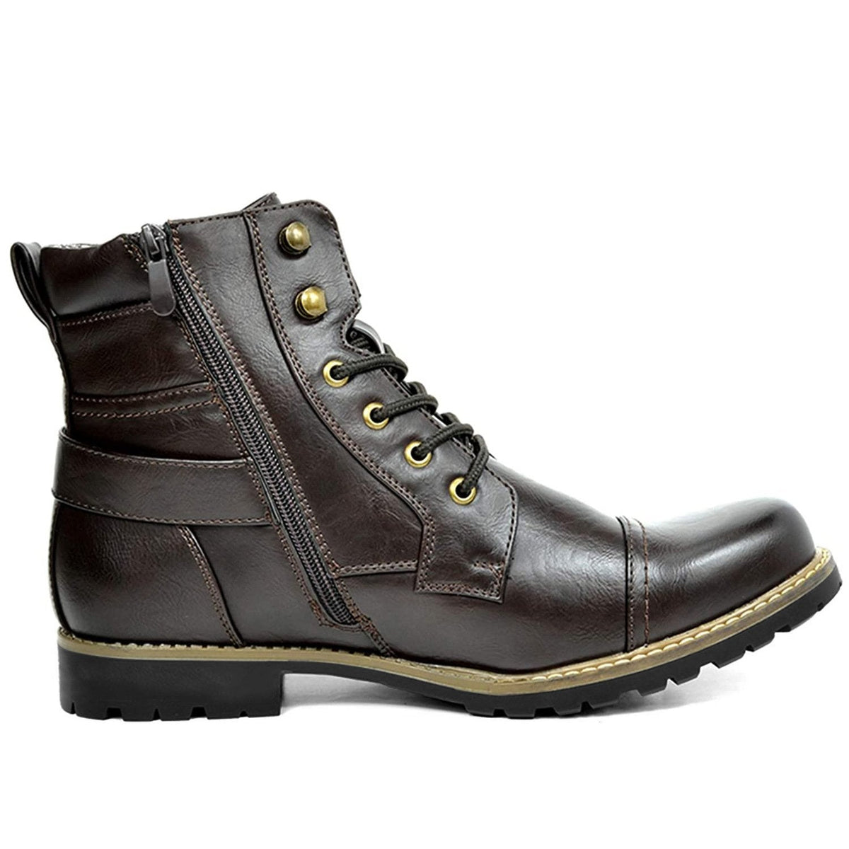 Men's Leather Biker Ankle Boots, Durable – Dark Brown