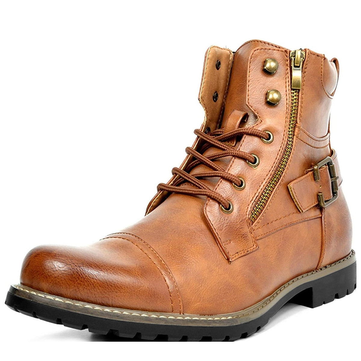 Men's Leather Biker Ankle Boots, Durable – Brown