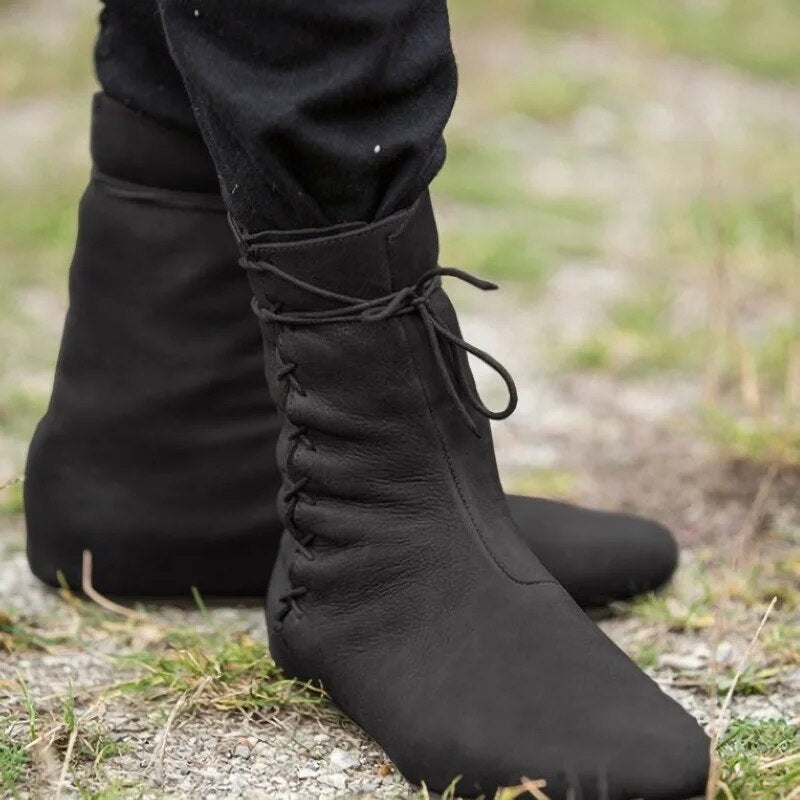 Men's Leather Boots in Medieval Style – Black