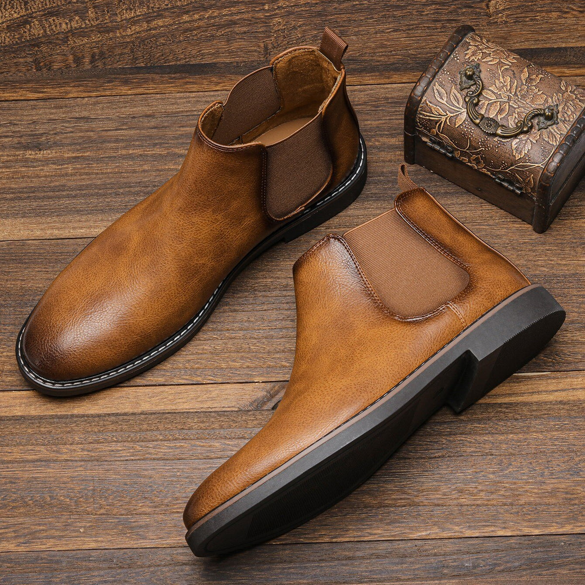 Men's Leather Chelsea Boots, Smooth – Light Brown