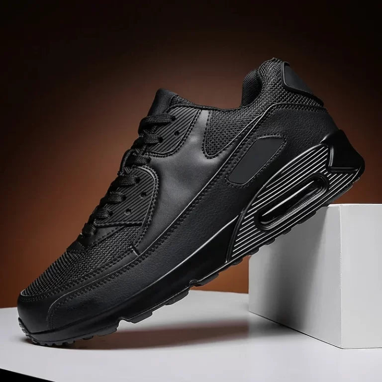 Men's Leather Chunky-Sole Sneakers – Black
