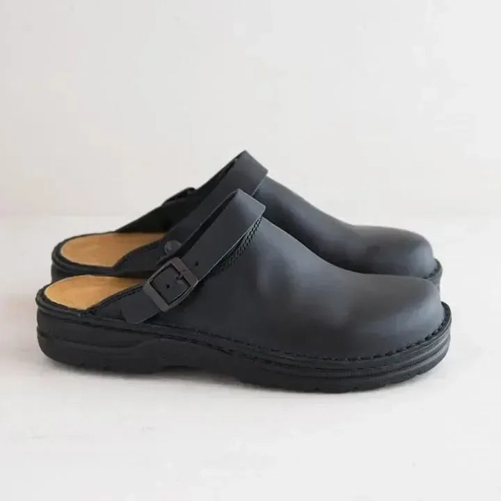 Men's Leather Clogs with Ergonomic Footbed – Black