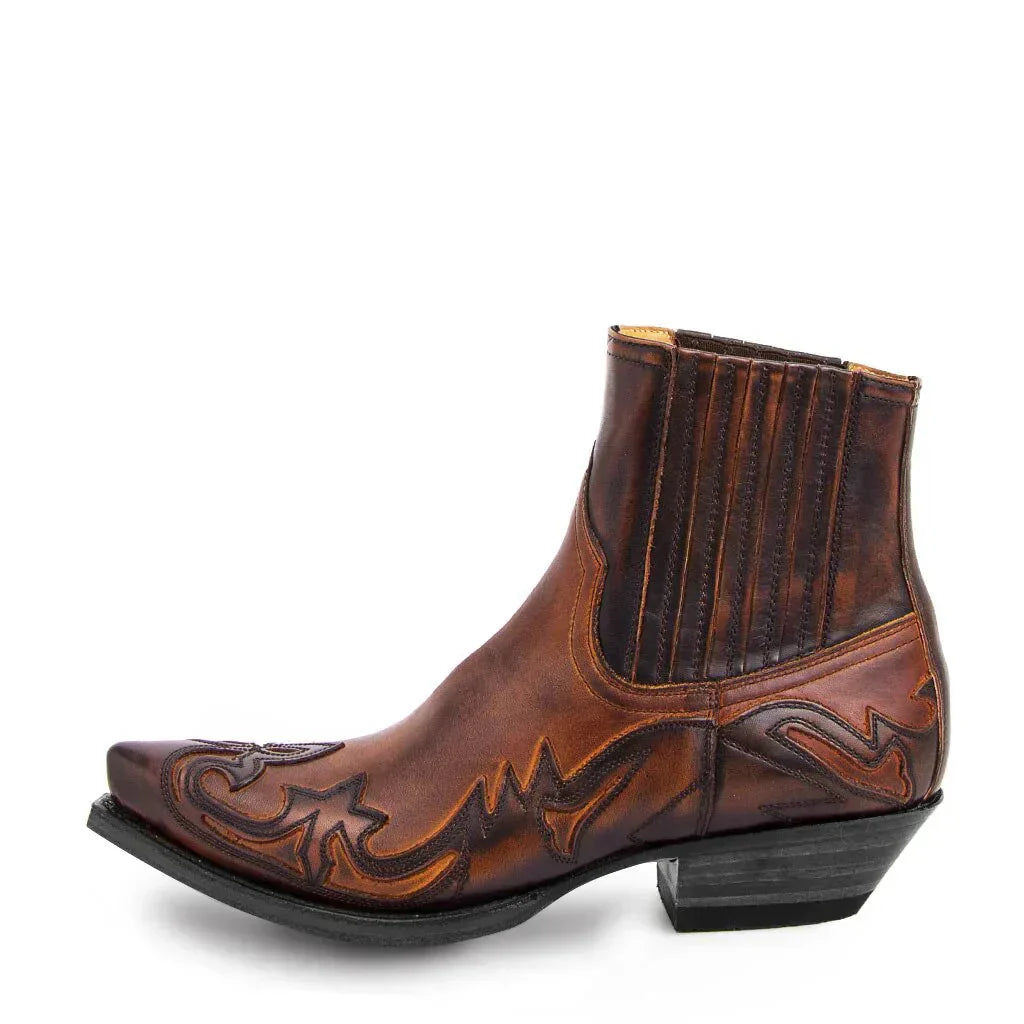 Men's Leather Cowboy Boots with Authentic Details – Brown