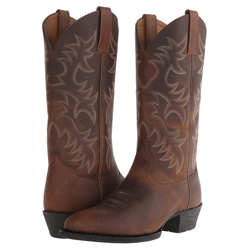 Men's Leather Cowboy Boots with Pointed Toe – Brown
