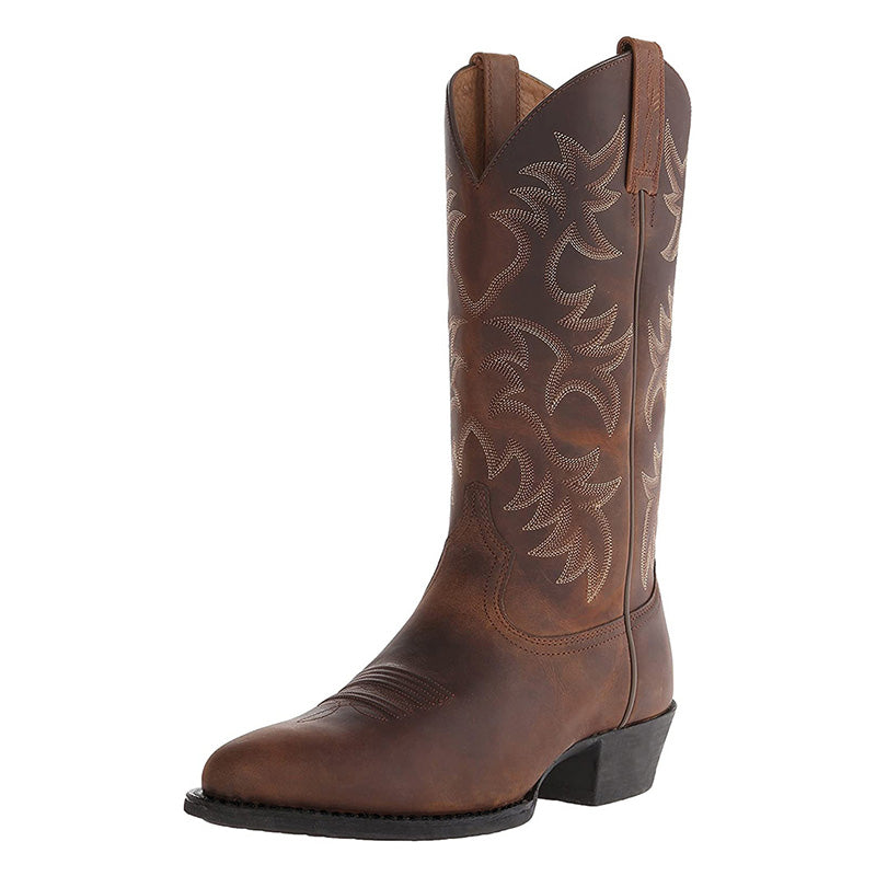 Men's Leather Cowboy Boots with Pointed Toe