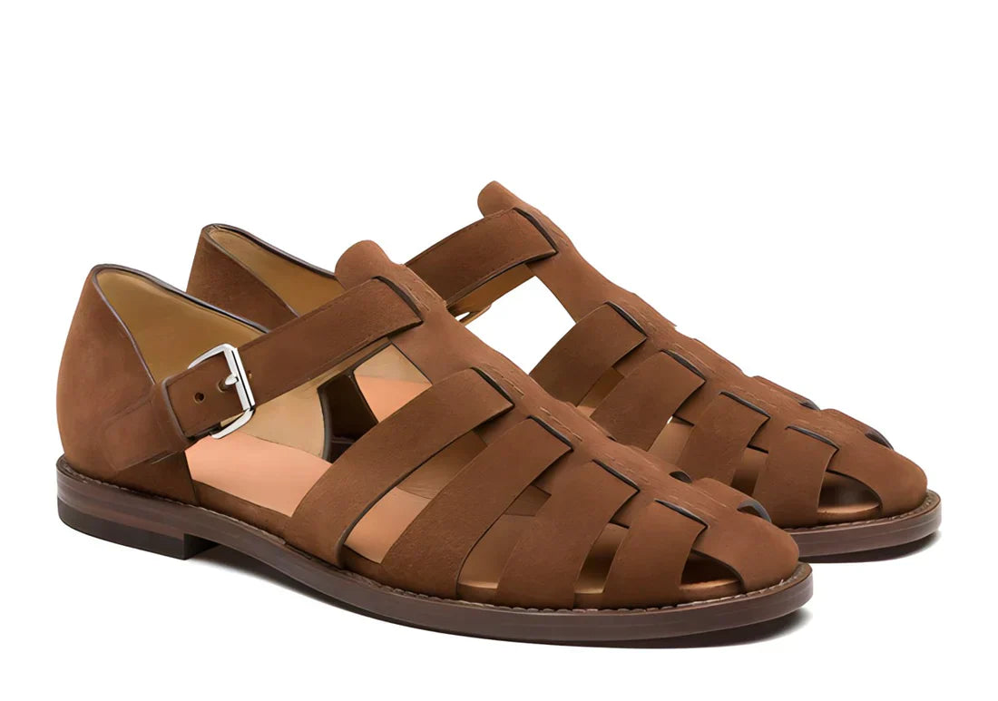Men's Leather Gladiator Sandals, Non-Slip – Matte Brown