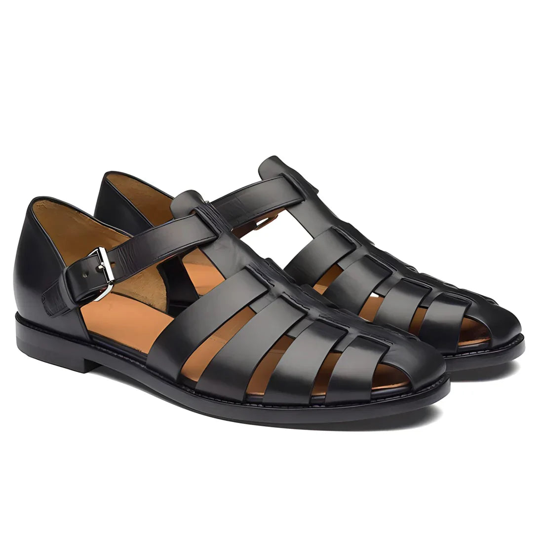 Men's Leather Gladiator Sandals, Non-Slip – Black