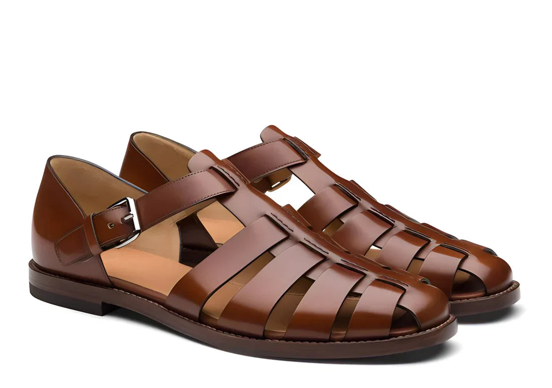 Men's Leather Gladiator Sandals, Non-Slip – Coffee