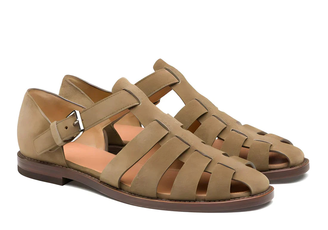 Men's Leather Gladiator Sandals, Non-Slip – Khaki