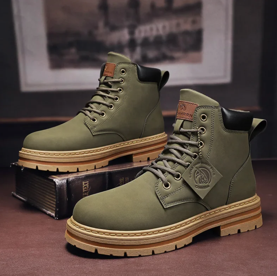 Men's Leather Lace-Up Ankle Boots, Non-Slip – Green