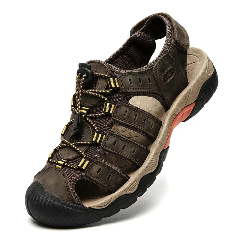 Men's Leather Outdoor Sandals, Breathable – Coffee