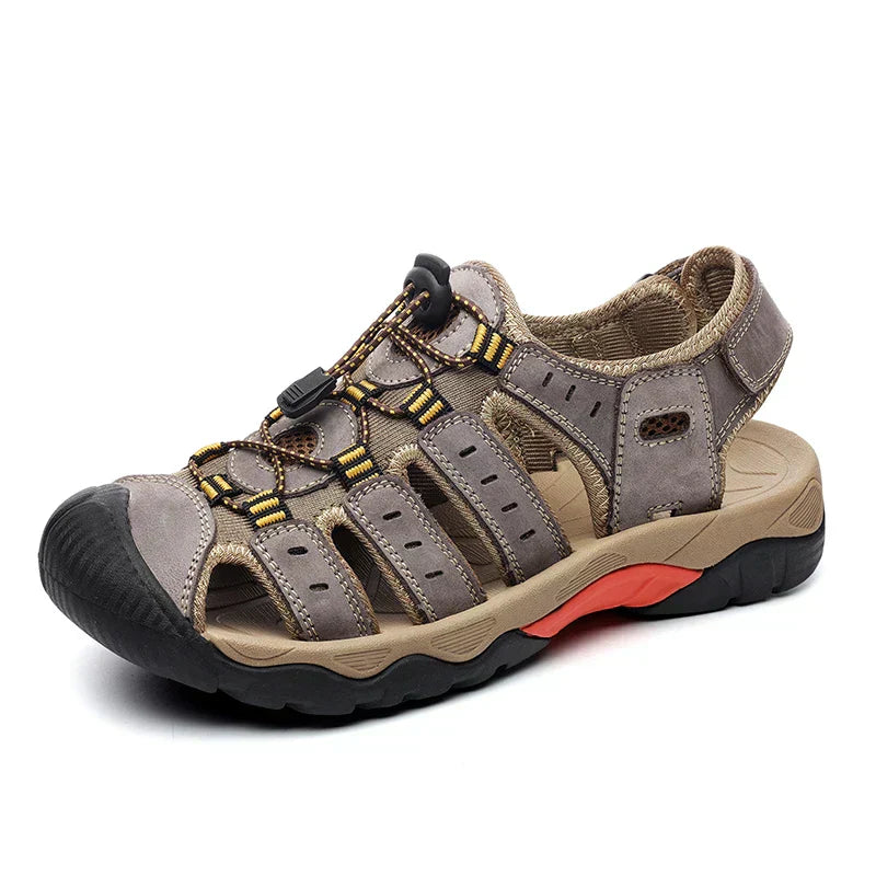 Men's Leather Outdoor Sandals, Breathable – Light Brown