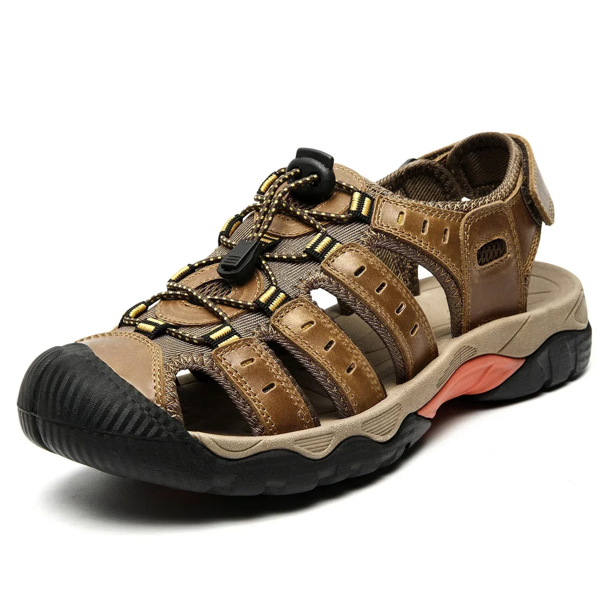 Men's Leather Outdoor Sandals, Breathable – Light Brown