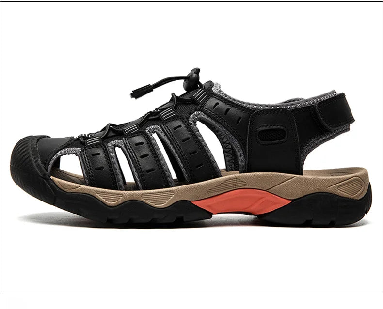 Men's Leather Outdoor Sandals, Breathable – Light Brown