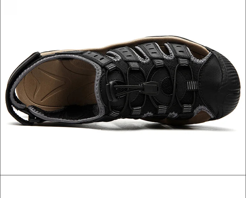 Men's Leather Outdoor Sandals, Breathable – Light Brown