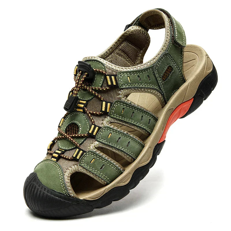 Men's Leather Outdoor Sandals, Breathable – Green