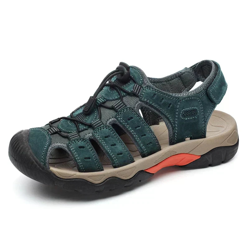 Men's Leather Outdoor Sandals, Breathable – Grey