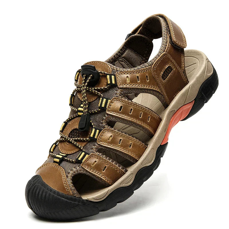 Men's Leather Outdoor Sandals, Breathable – Brown