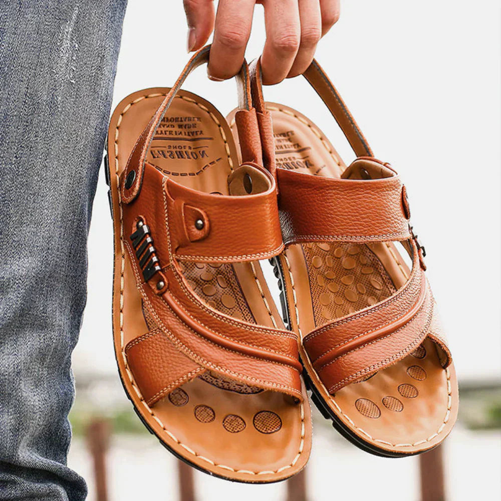 Men's Leather Sandals in Vintage Style – Brown