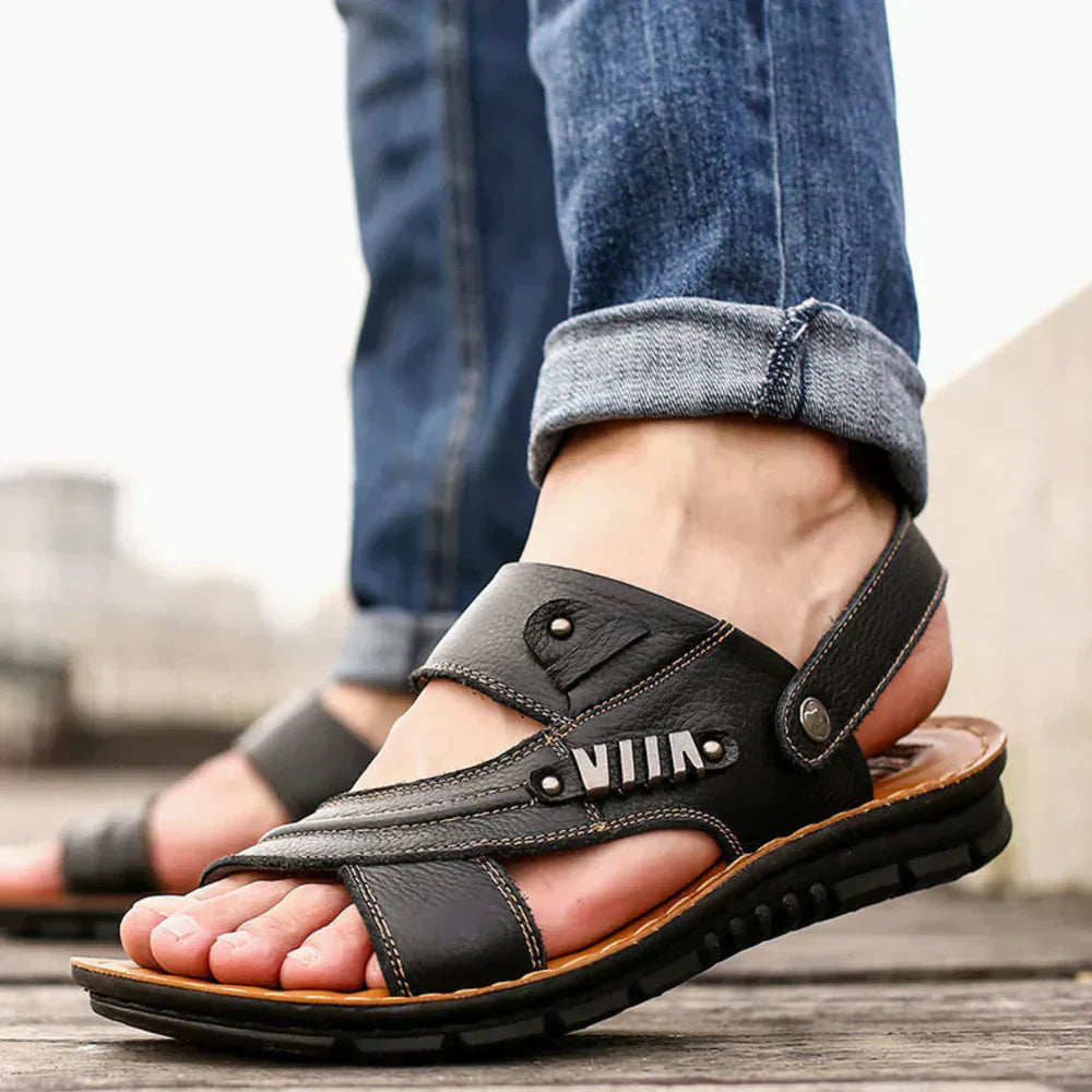 Men's Leather Sandals in Vintage Style – Black