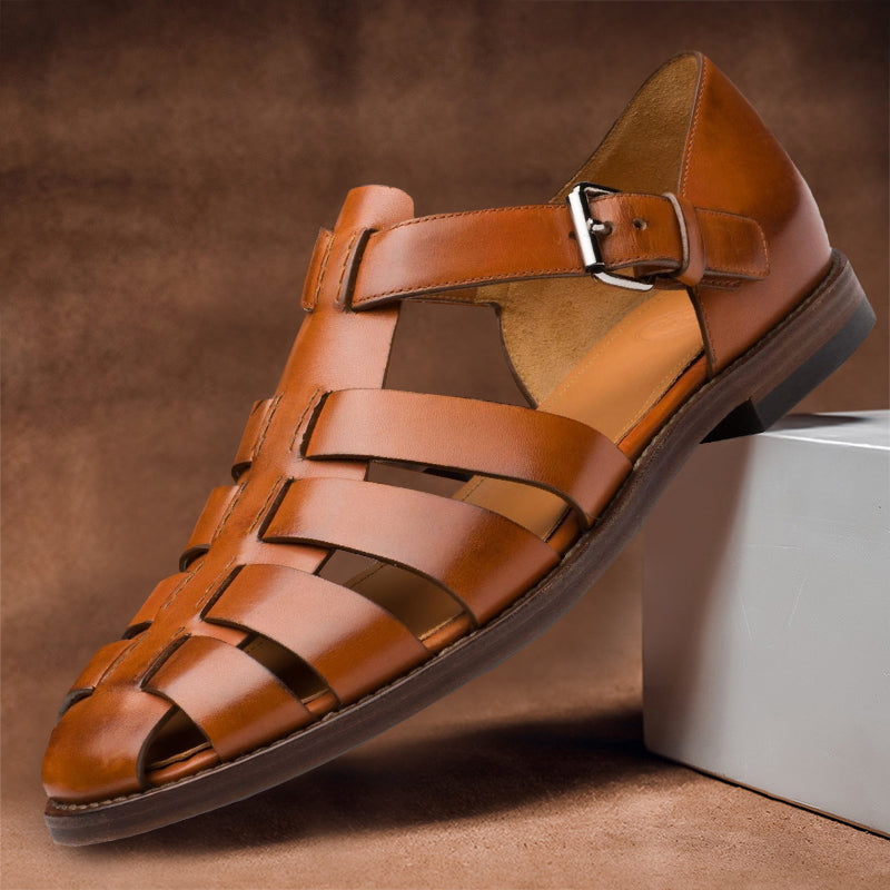 Men's Leather Sandals with Adjustable Buckle – Chestnut