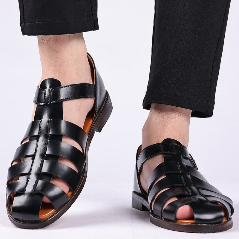 Men's Leather Sandals with Adjustable Buckle