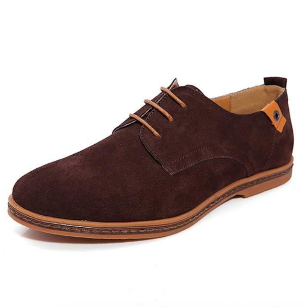 Men's Leather Shoes with Decorative Stitching – Brown