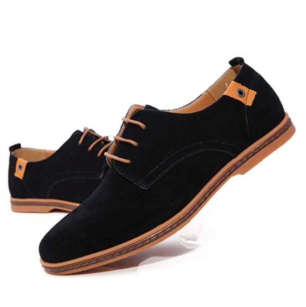 Men's Leather Shoes with Decorative Stitching – Black