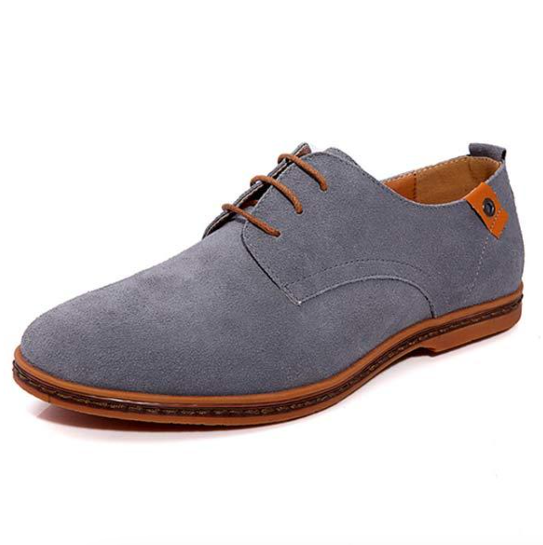 Men's Leather Shoes with Decorative Stitching – Grey